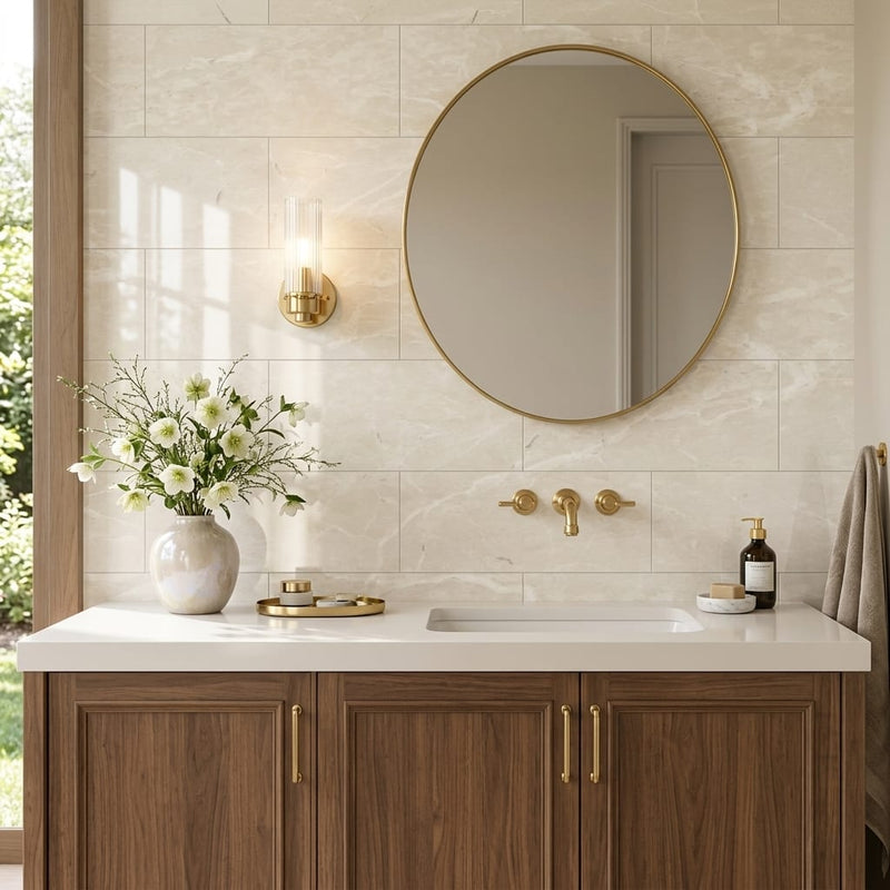 Botticino Marble Tile 12x24 Polished — Bathroom vanity wall