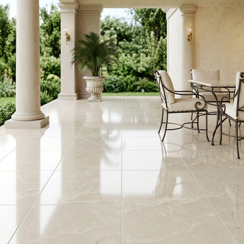 Botticino Marble Tile 18x18 Polished — Covered Patio floor