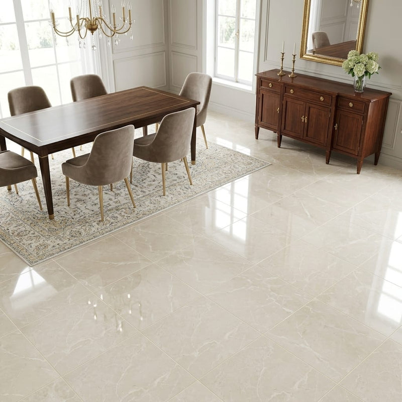 Botticino Marble Tile 18x18 Polished — Dining Room floor