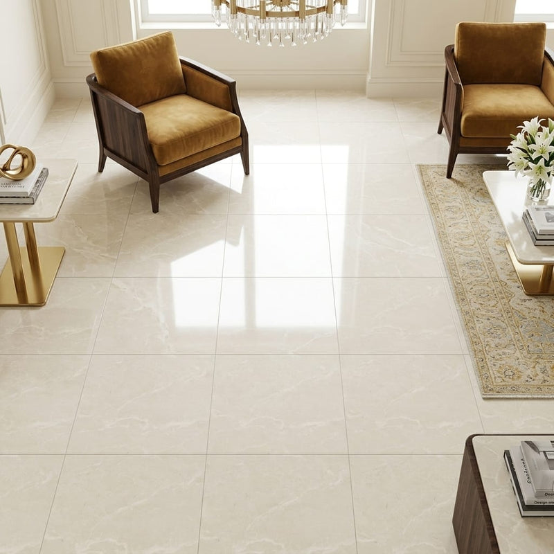 Botticino Marble Tile 18x18 Polished — Family Room floor