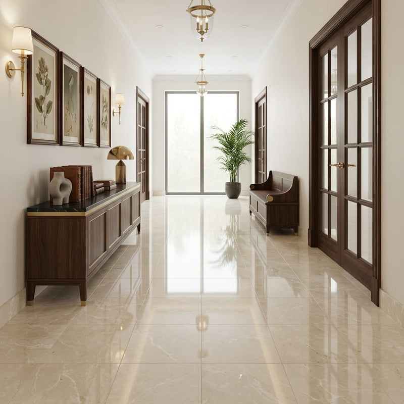 Botticino Marble Tile 18x18 Polished — Hallway floor