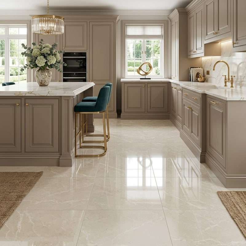 Botticino Marble Tile 18x18 Polished — Kitchen floor