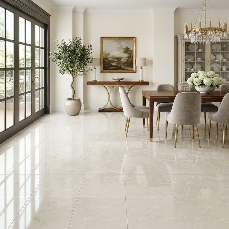 Botticino Marble Tile 18x18 Polished — Living Room floor