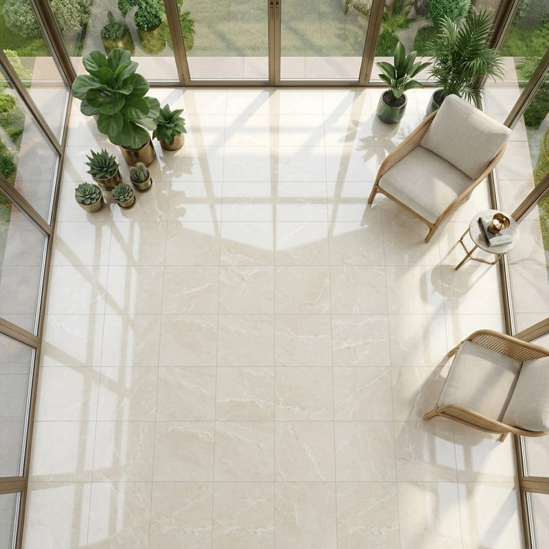 Botticino Marble Tile 18x18 Polished — Sunroom floor