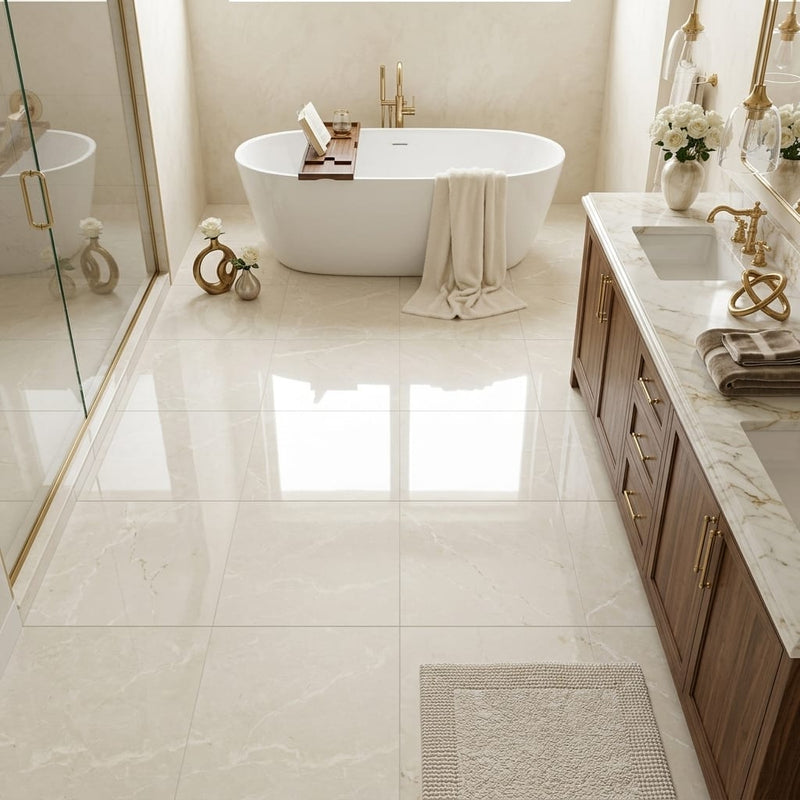 Botticino Marble Tile 24x24 Polished — Primary Bath floor