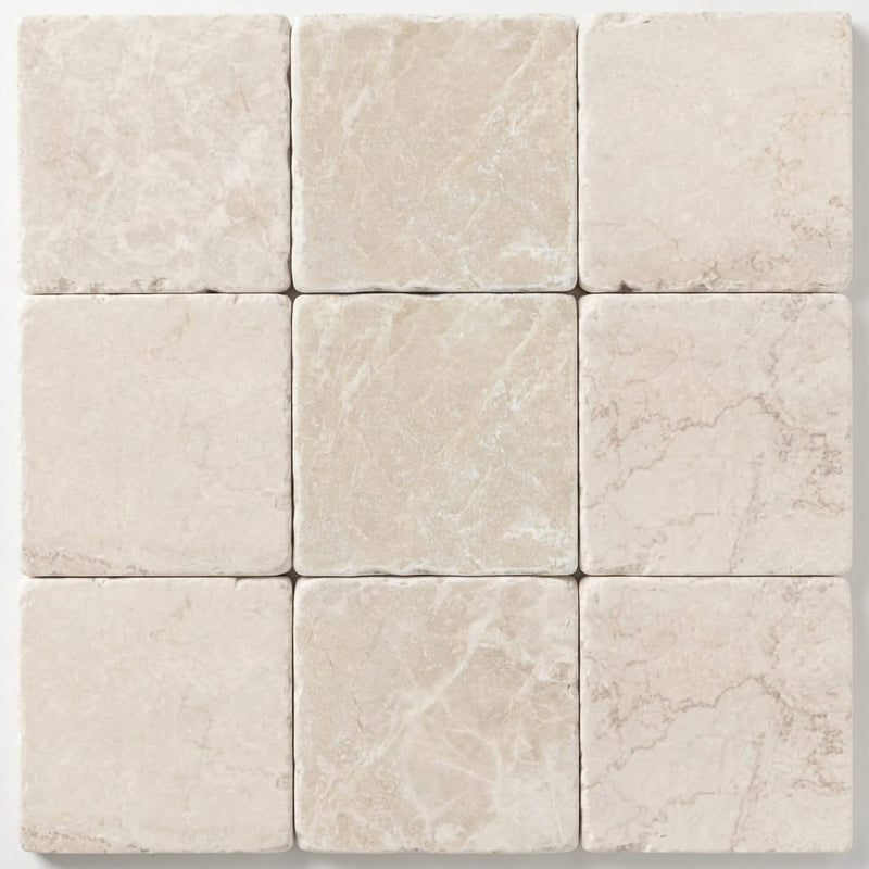 Botticino Marble Tile 4x4 Tumbled close-up