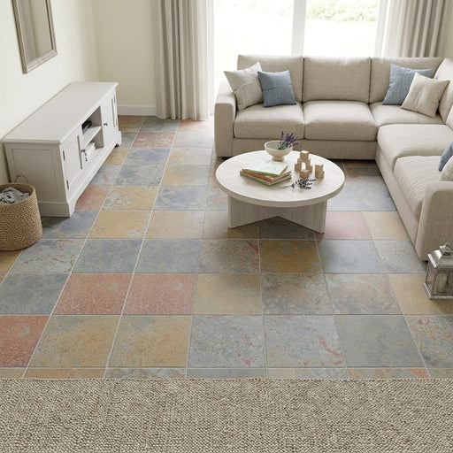 Brazilian Multicolor 16x16 Gauged Limestone Tile — Family Room floor
