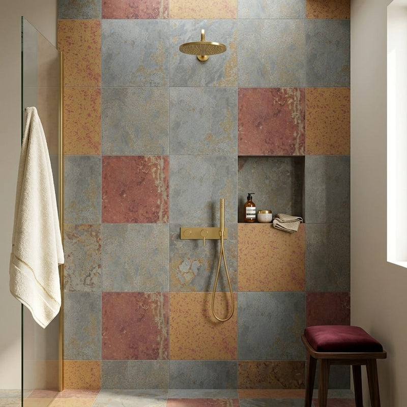 Brazilian Multicolor 24x24 Gauged Marble Tile — Bathroom shower wall