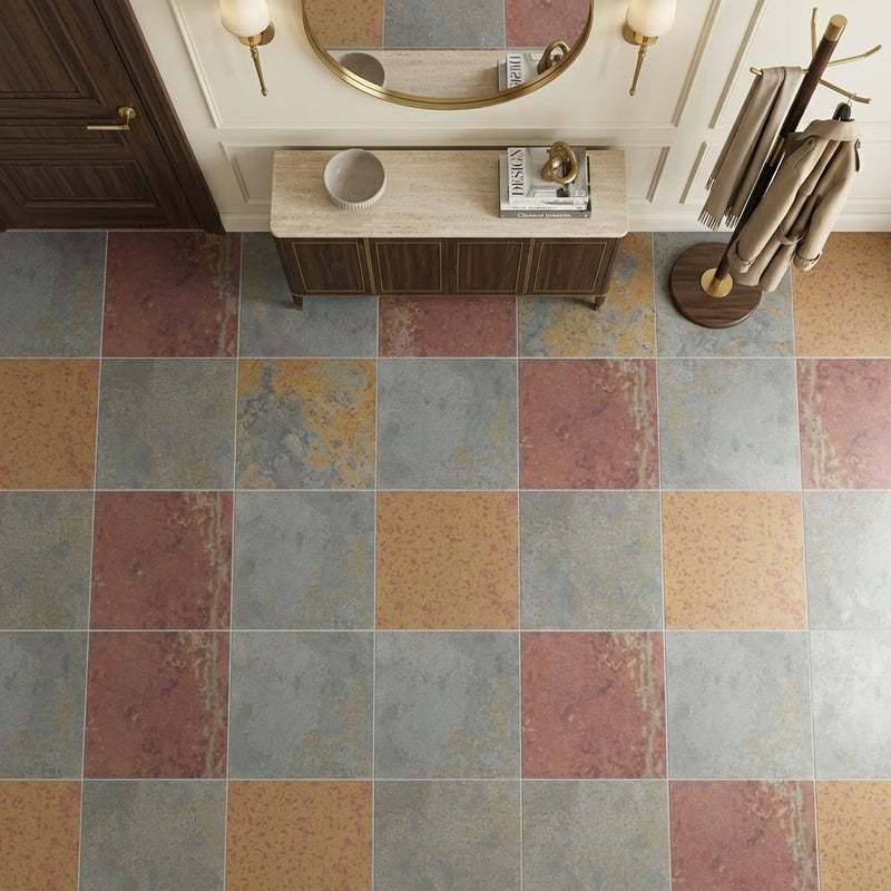 Brazilian Multicolor 24x24 Gauged Marble Tile — Foyer floor