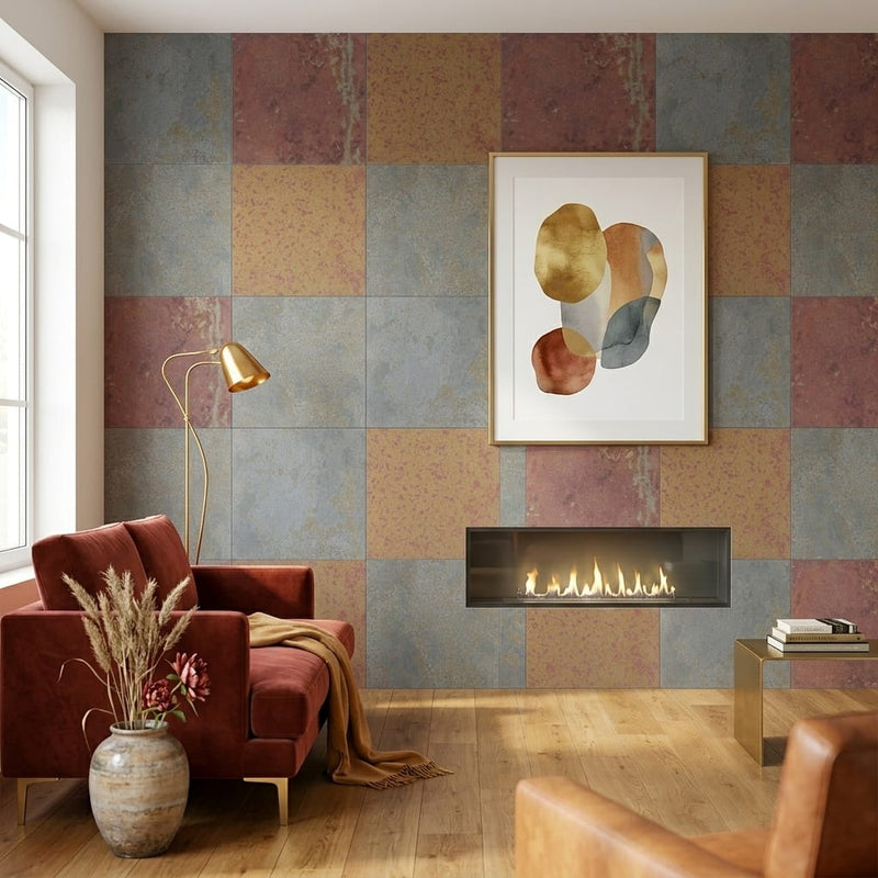 Brazilian Multicolor 24x24 Gauged Marble Tile — Living Room feature wall