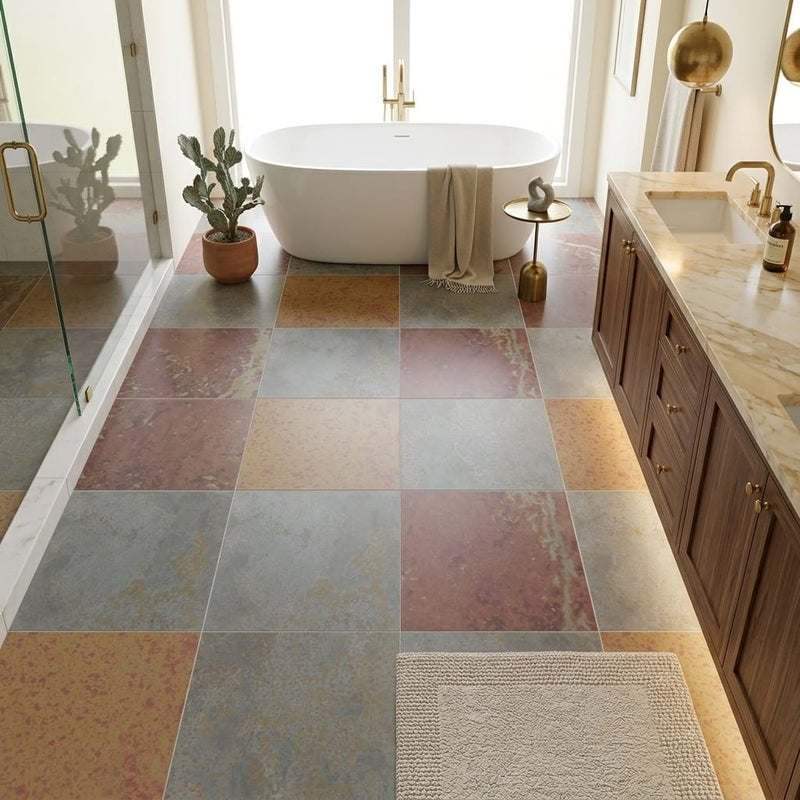 Brazilian Multicolor 24x24 Gauged Marble Tile — Primary Bath floor
