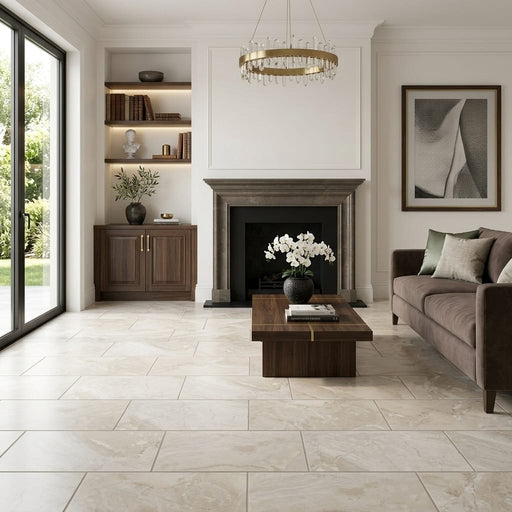 Breccia Bianco Marble Tile 12x24 Honed — Living Room floor