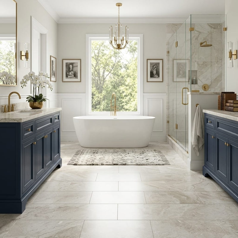 Breccia Bianco Marble Tile 12x24 Honed — Primary Bath floor