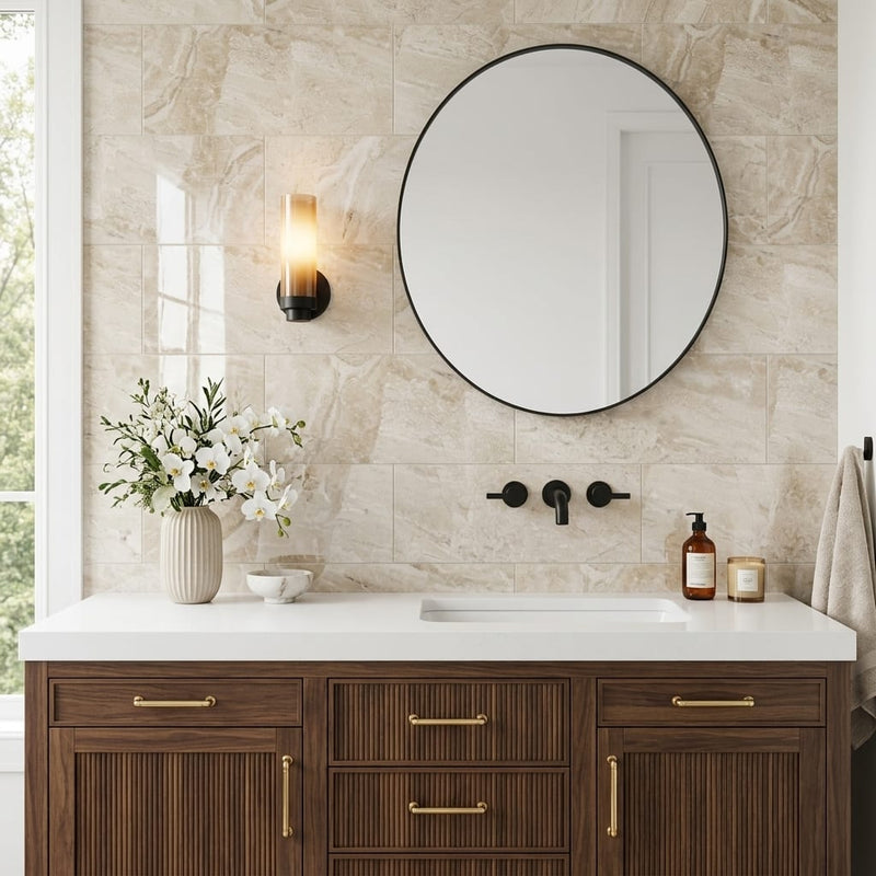 Breccia Bianco Marble Tile 12x24 Polished — Bathroom vanity wall