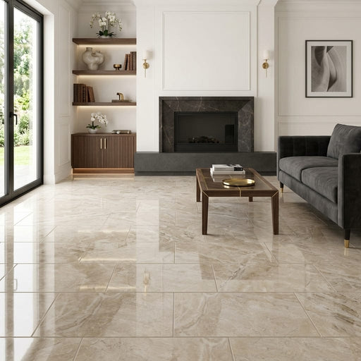 Breccia Bianco Marble Tile 12x24 Polished — Living Room floor