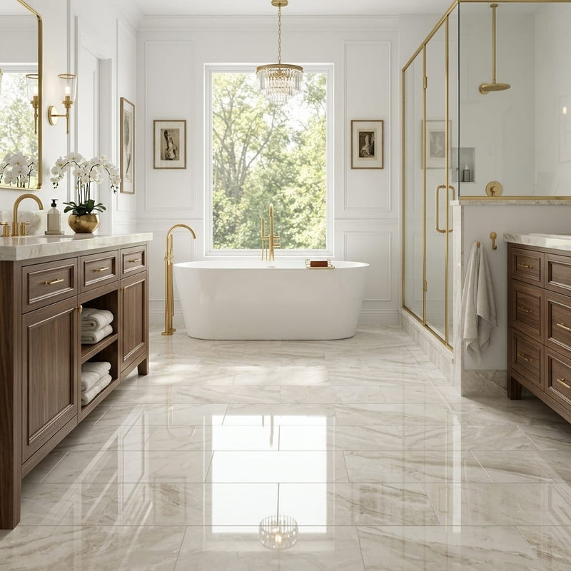 Breccia Bianco Marble Tile 12x24 Polished — Primary Bath floor