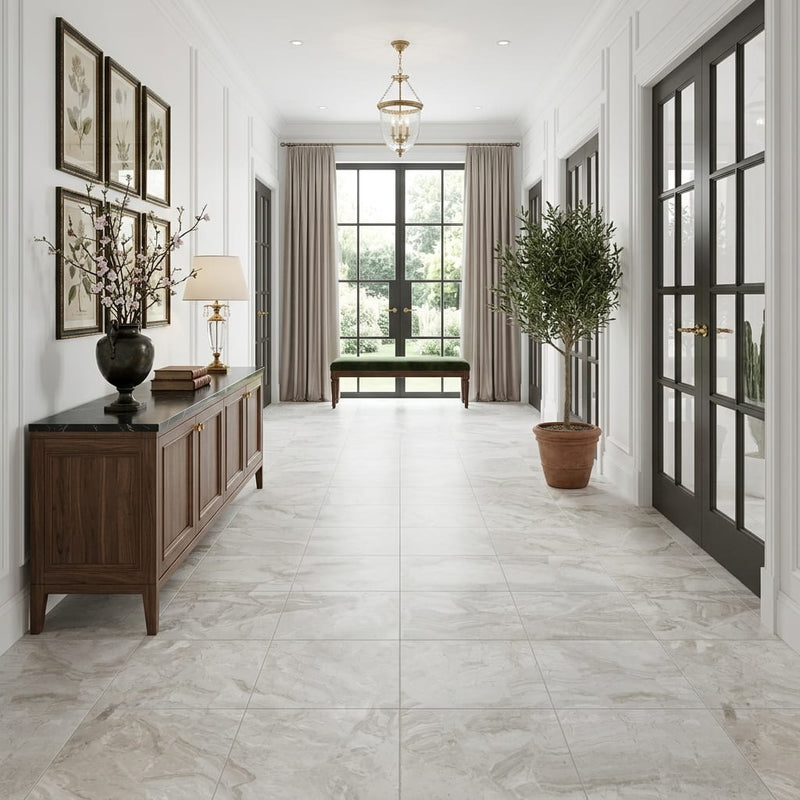 Breccia Bianco Marble Tile 18x18 Honed — Hallway floor