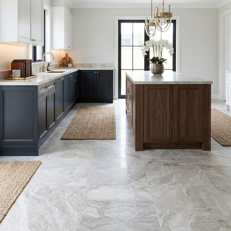 Breccia Bianco Marble Tile 18x18 Honed — Kitchen floor