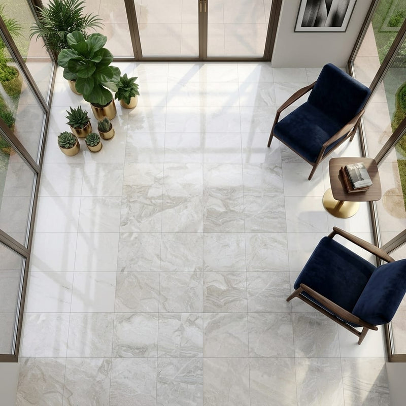 Breccia Bianco Marble Tile 18x18 Honed — Sunroom floor