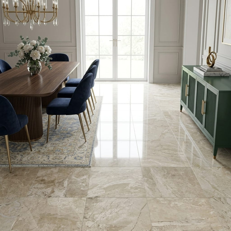 Breccia Bianco Marble Tile 18x18 Polished — Dining Room floor