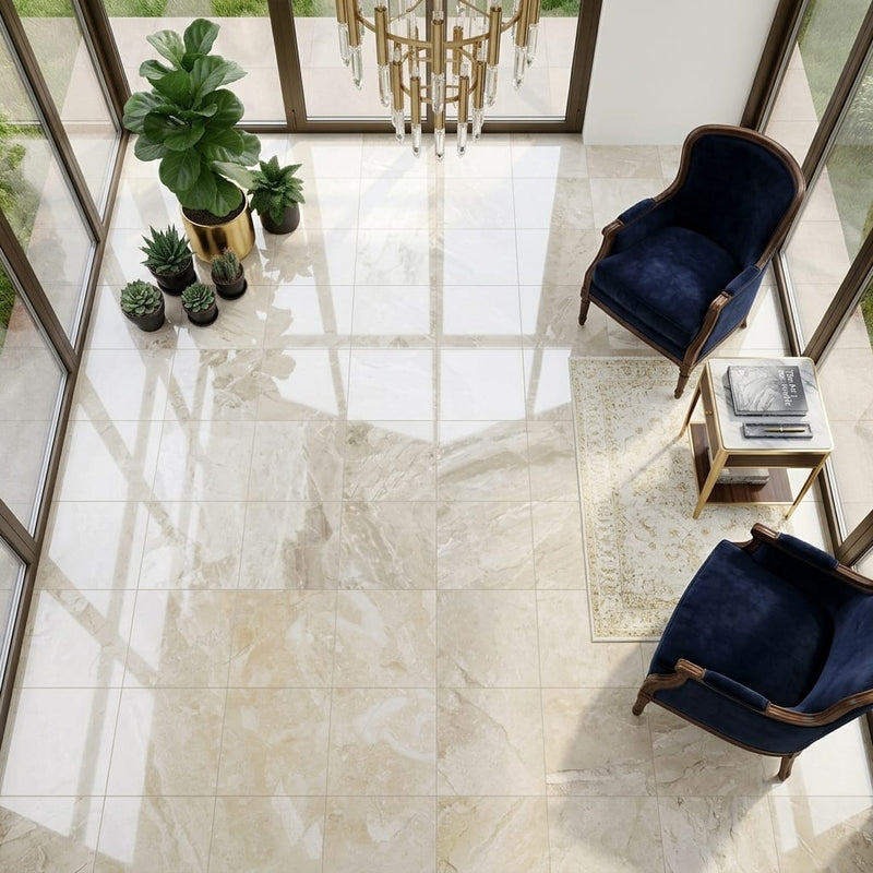 Breccia Bianco Marble Tile 18x18 Polished — Sunroom floor