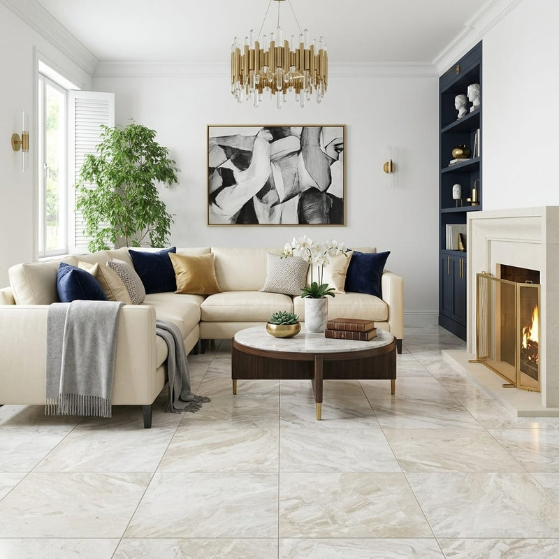 Breccia Bianco Marble Tile 24x24 Honed — Living Room floor