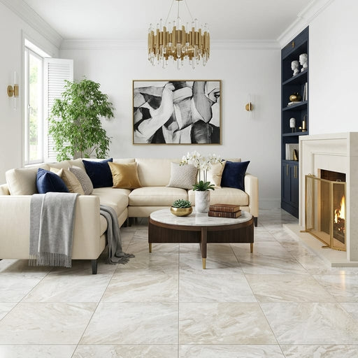 Breccia Bianco Marble Tile 24x24 Honed — Living Room floor