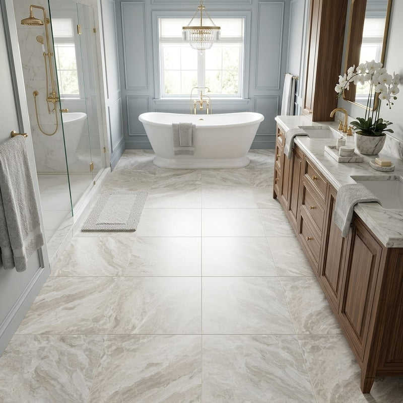 Breccia Bianco Marble Tile 24x24 Honed — Primary Bath floor