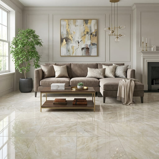 Breccia Bianco Marble Tile 24x24 Polished — Living Room floor