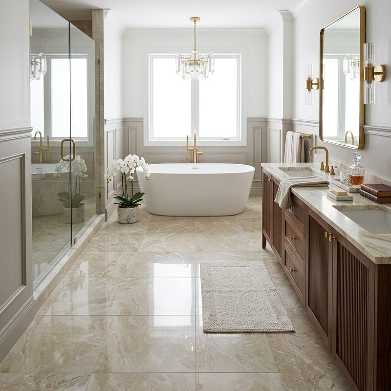 Breccia Bianco Marble Tile 24x24 Polished — Primary Bath floor