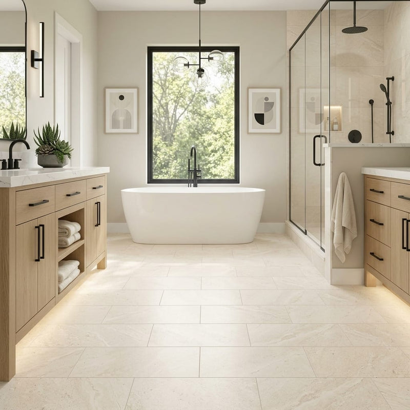 Breccia Cream 12x24 Porcelain Tile — Primary Bath floor