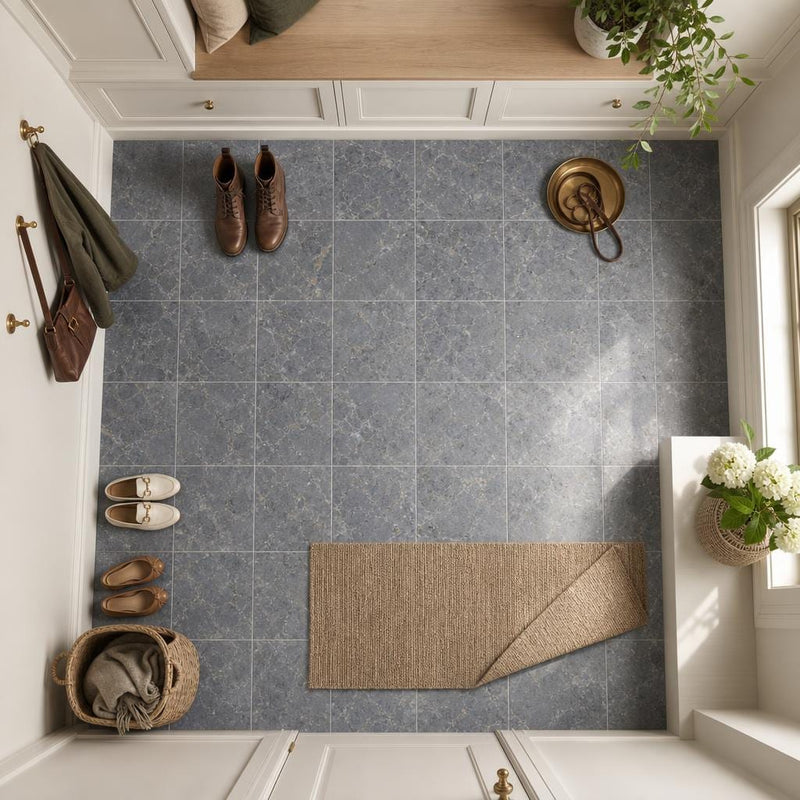 Breccia Grigio 12x12 Honed Veined Marble Tile — Mudroom floor
