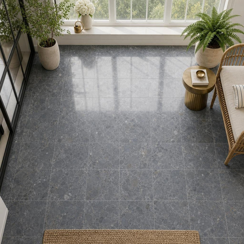 Breccia Grigio 12x12 Honed Veined Marble Tile — Sunroom floor