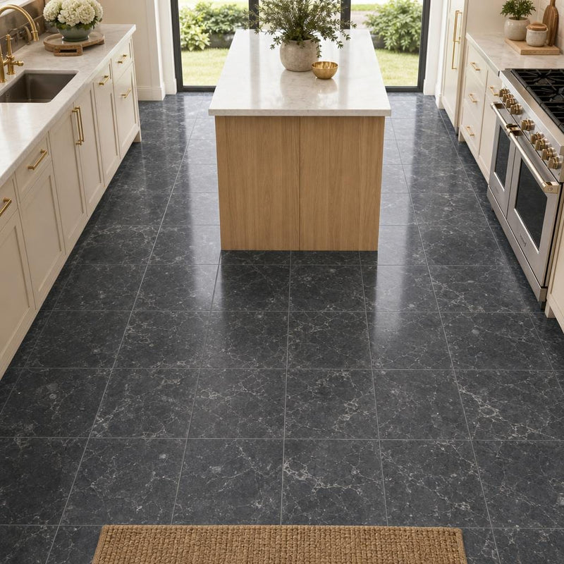 Breccia Grigio 12x12 Polished Veined Marble Tile — Kitchen floor