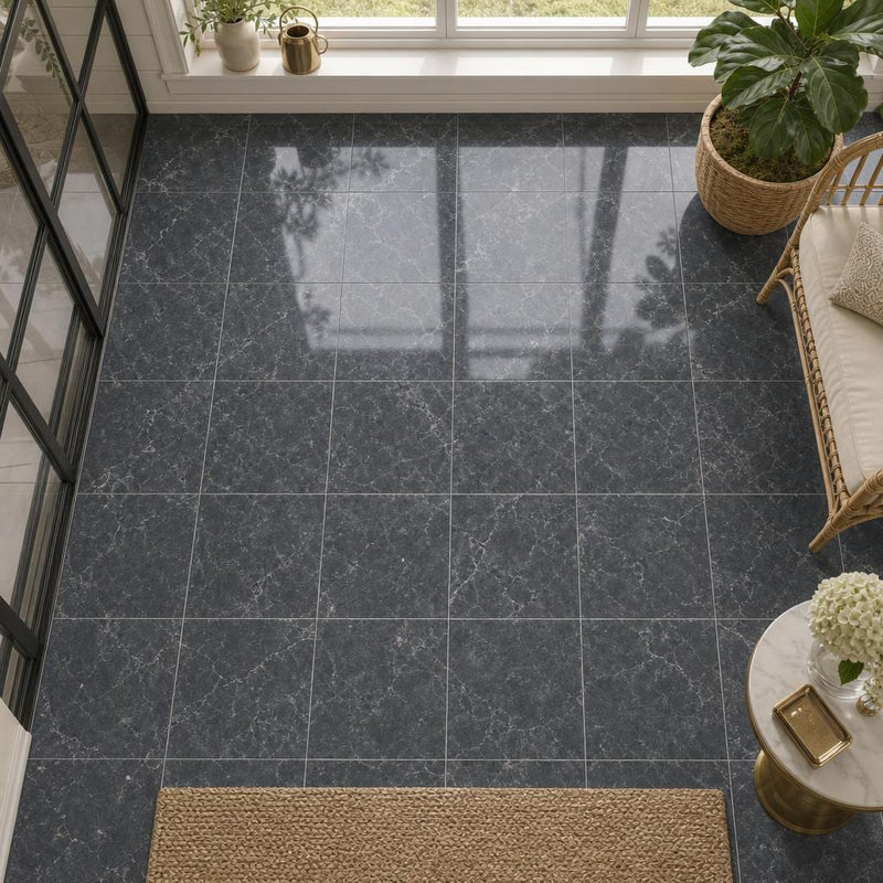 Breccia Grigio 12x12 Polished Veined Marble Tile — Sunroom floor