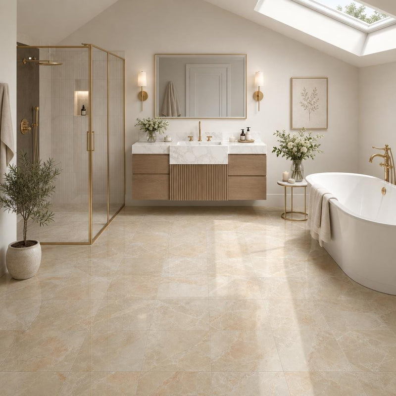 Breccia Oniciata 12x12 Polished Veined Marble Tile — Bathroom floor