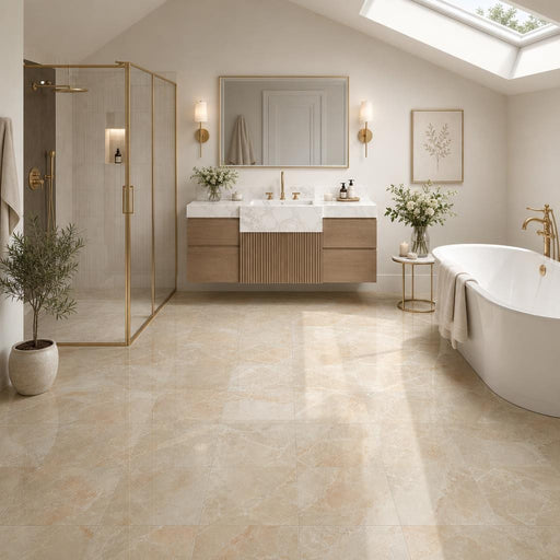 Breccia Oniciata 12x12 Polished Veined Marble Tile — Bathroom floor