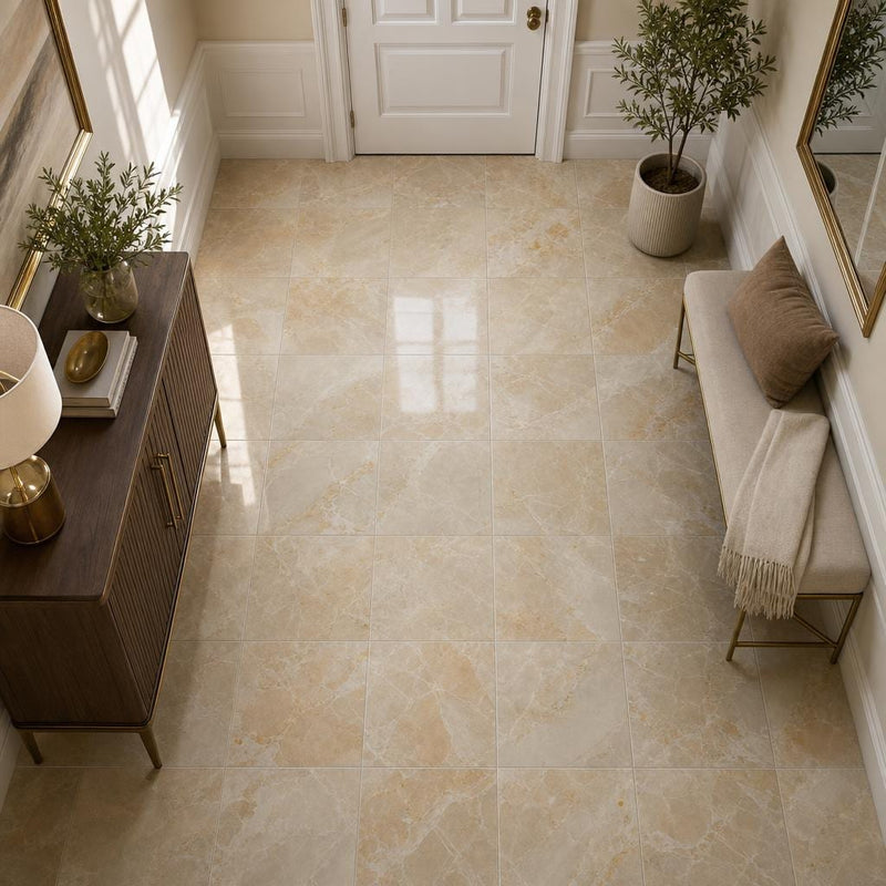 Breccia Oniciata 12x12 Polished Veined Marble Tile — Hallway floor