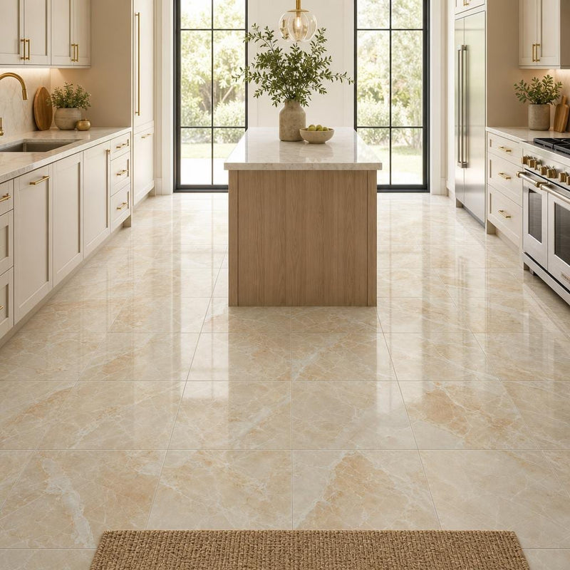 Breccia Oniciata 12x12 Polished Veined Marble Tile — Kitchen floor