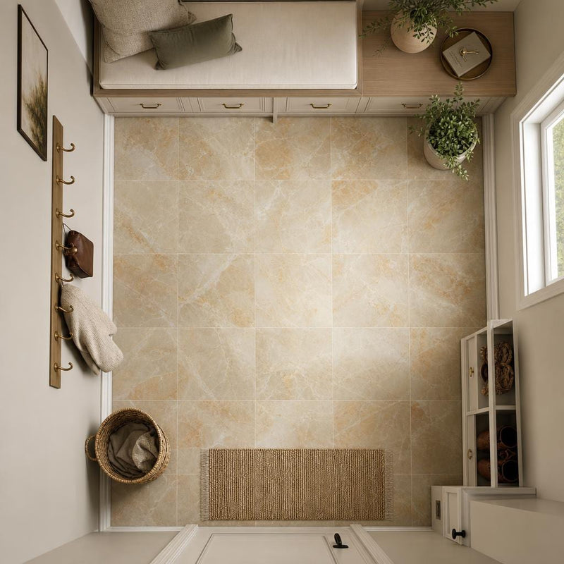 Breccia Oniciata 12x12 Polished Veined Marble Tile — Mudroom floor