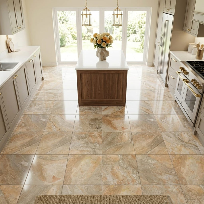 Breccia Oniciata Italian 12x12 Polished Marble Tile — Kitchen floor