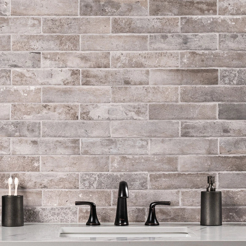 Brickstone Taupe 2x10 Matte Porcelain Brick Look Floor Tile