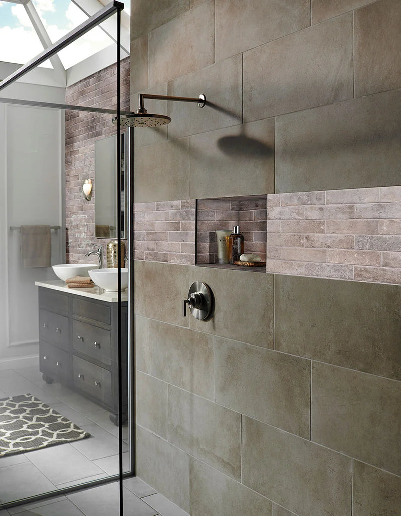 Brickstone Taupe 2x10 Matte Porcelain Brick Look Floor Tile