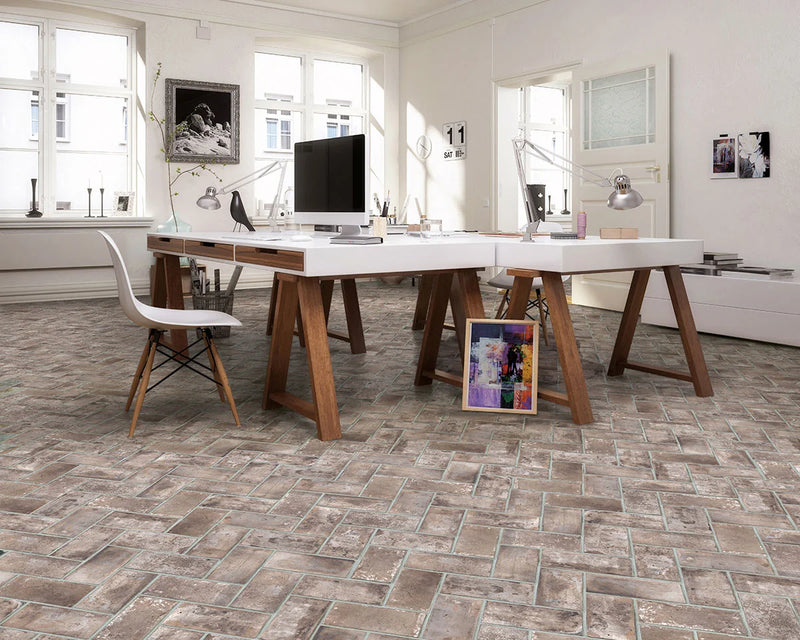Brickstone Taupe 2x10 Matte Porcelain Brick Look Floor Tile