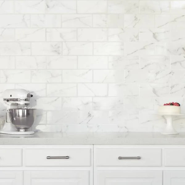 Brooklyn Statuario 10x3 Bright Bullnose Ceramic Trim