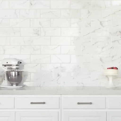 Brooklyn Statuario 10x3 Bright Bullnose Ceramic Trim