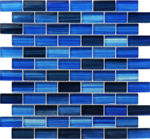 Brush Navy Sail Pattern 1x2 Glass Mosaic Tile