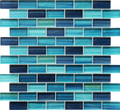 Brush Sea Blue Pattern 1x2 Glass Mosaic Tile