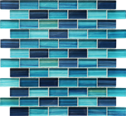 Brush Sea Blue Pattern 1x2 Glass Mosaic Tile