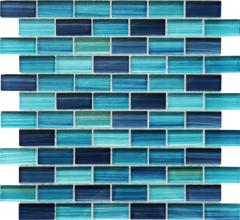 Brush Sea Blue Pattern 1x2 Glass Mosaic Tile